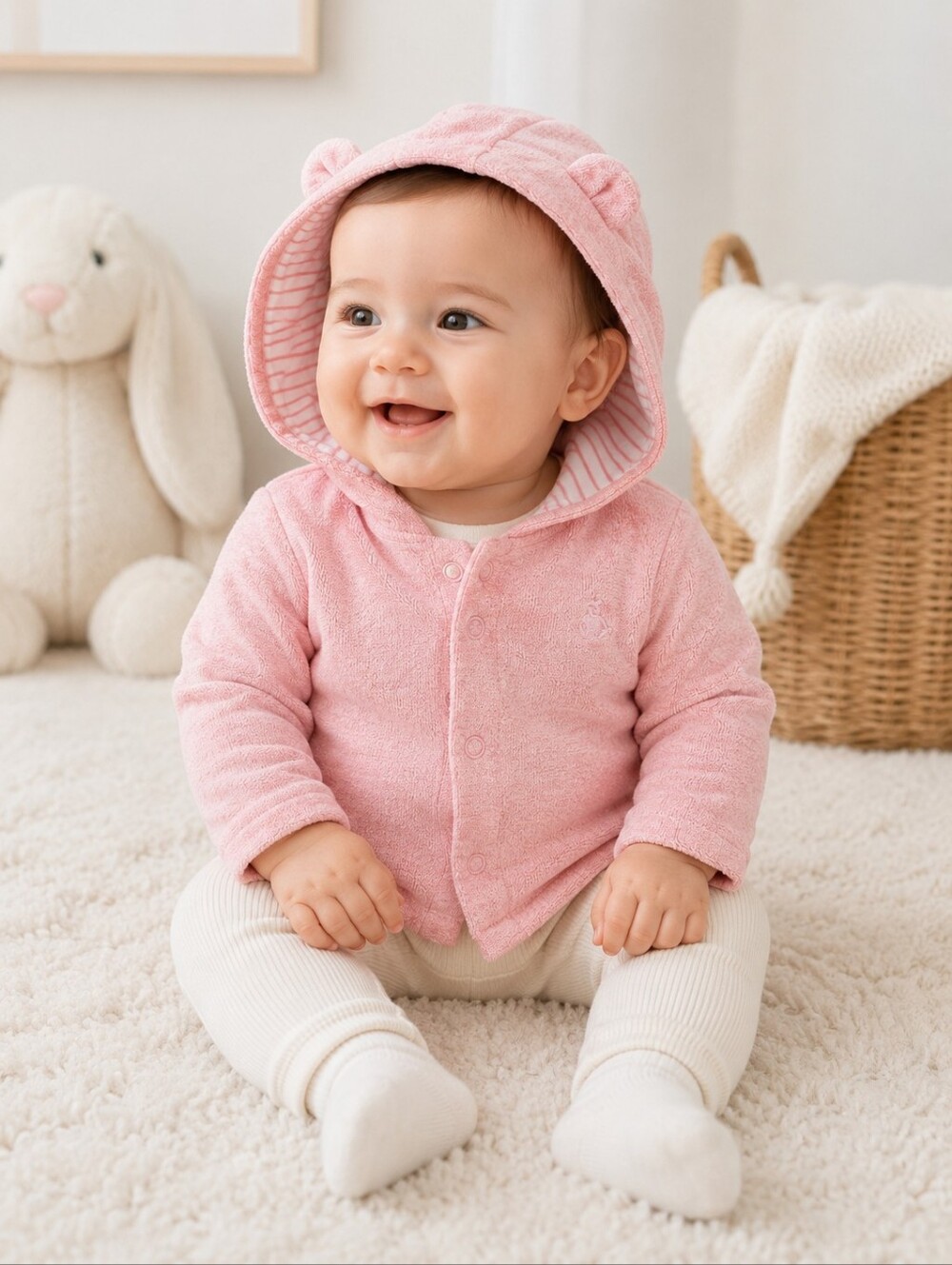 Baby Gap Pink Hooded Bear Ear Jacket 6-12M